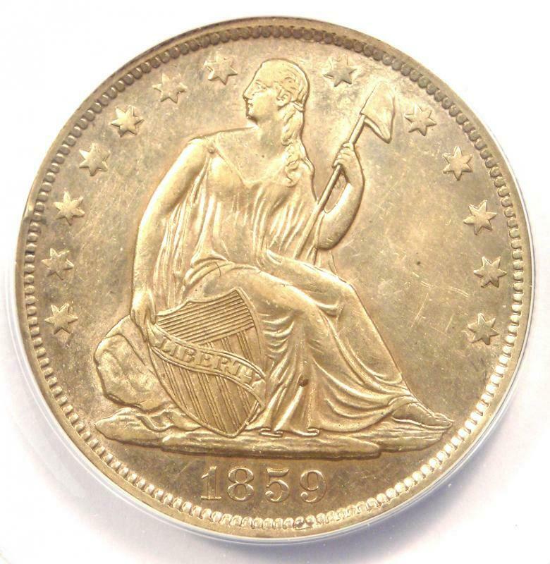 1859-O-Seated-Liberty-Half,-Slabbed