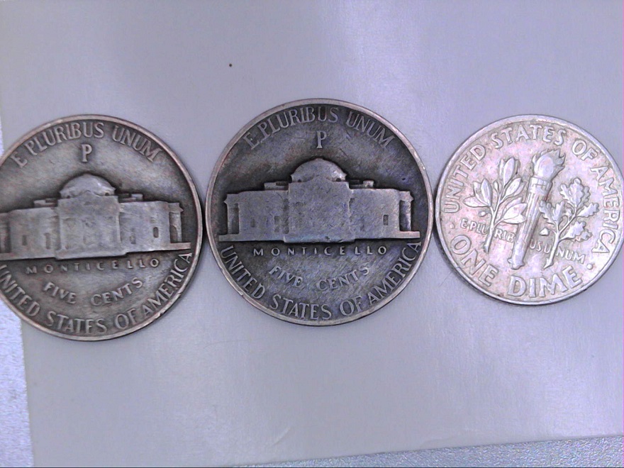 1943-P,-1945-P-Nickels-Gravity-Test-Shows-Copper?-Dime-G-Silver-Which-Is-Ok.