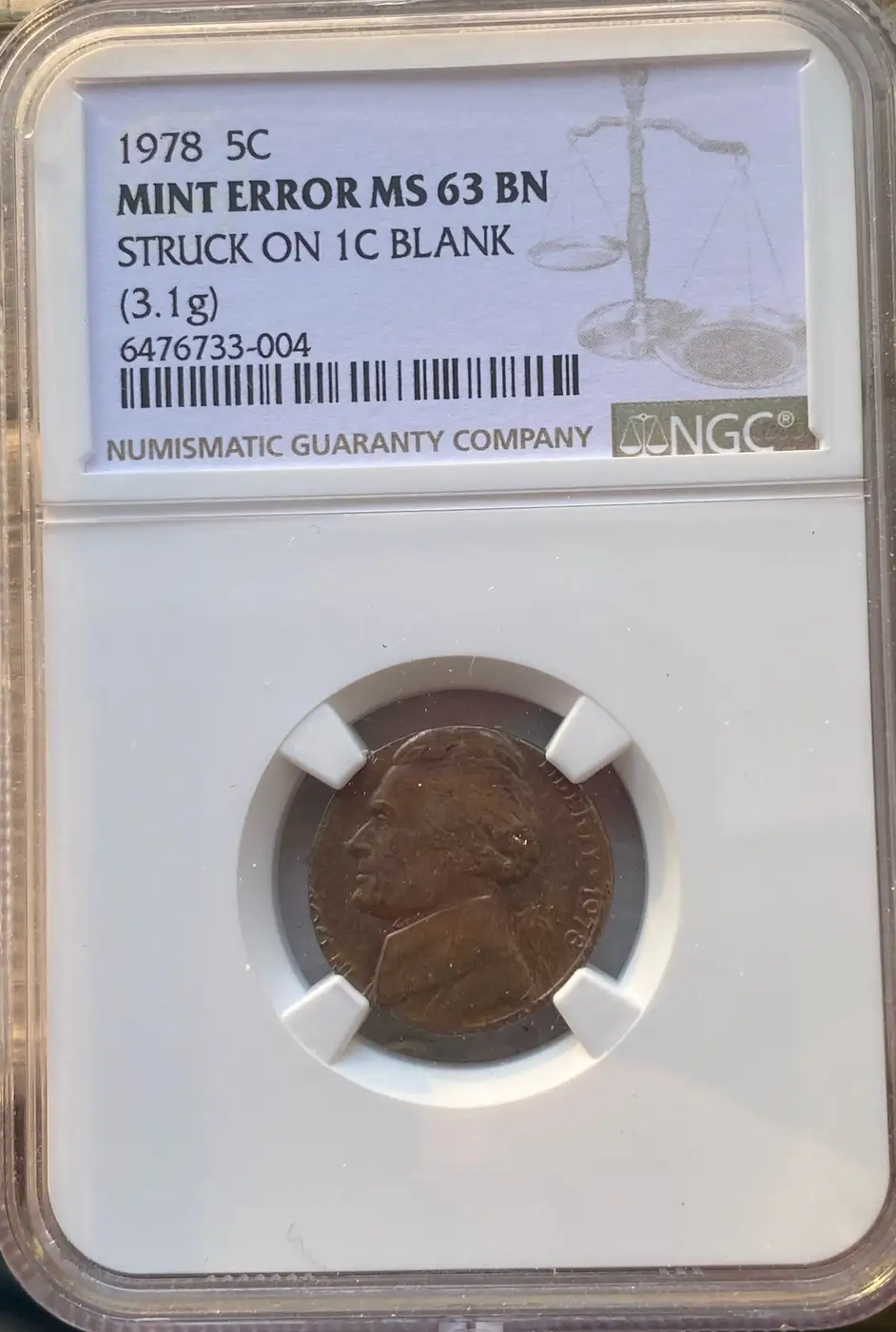 1978-5-Cent-Struck-On-1-Cent-Planchet