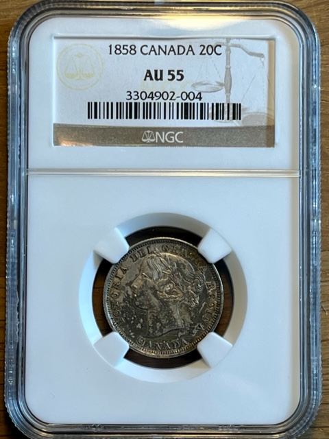 1858-Canada-20c,-NGC-Graded-AU-55