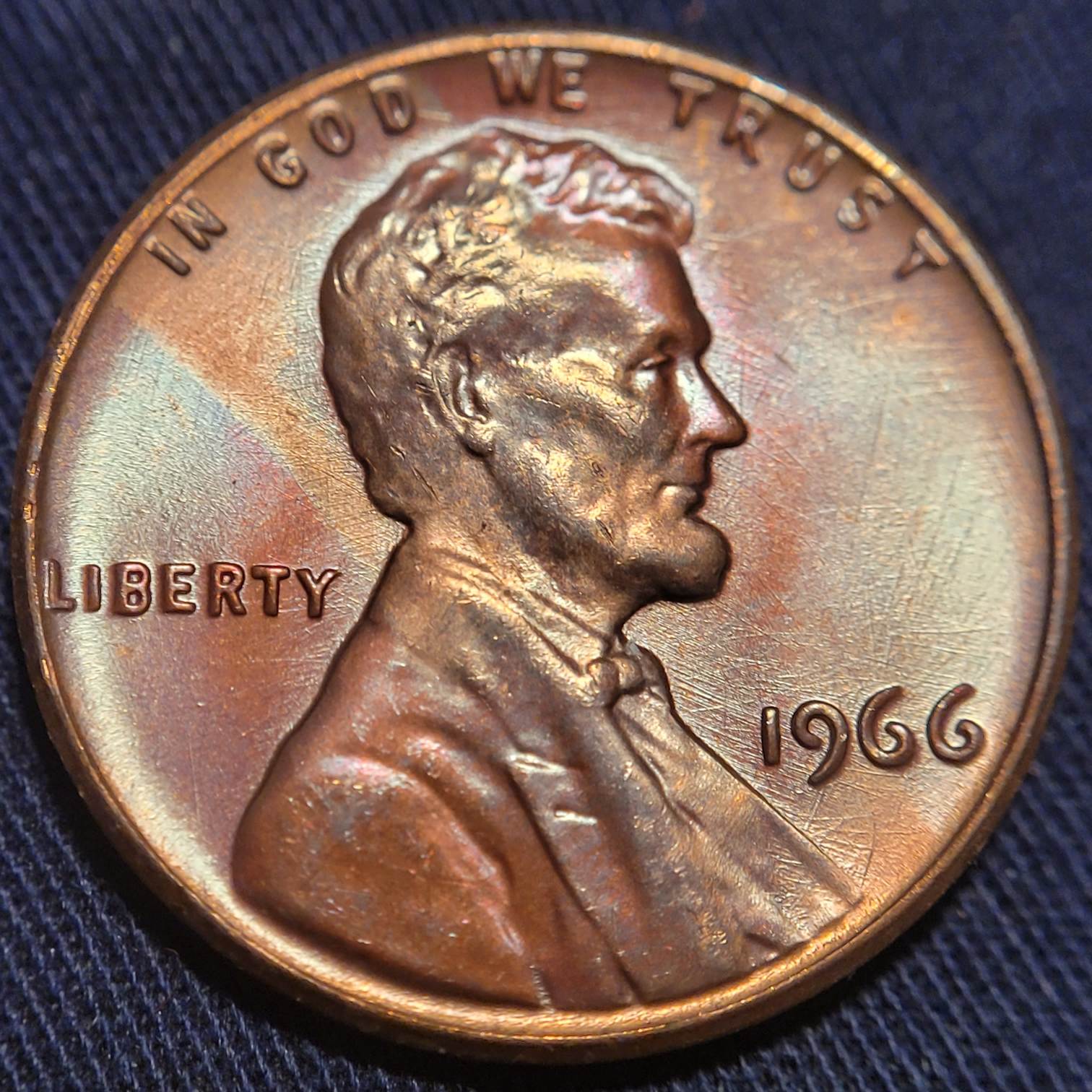 1966-Lincoln-Memorial-Cent,-Toner,--For-Grading