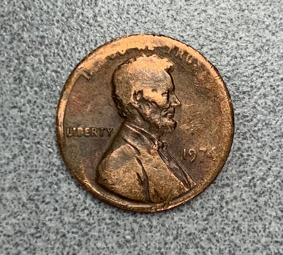 1974-Lincoln-Penny---PMD,-Struck-Through-Grease-Or-A-Dryer-Coin?