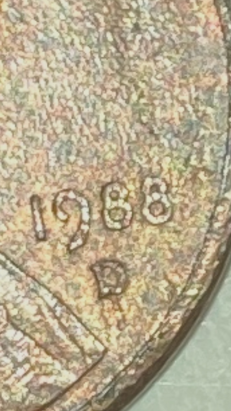 Weird-Coin-With-Too-Many-Defects-Has-Multiples-8-Marked-All-Over-The-Coin-And-REV-DD-1988-D-Cent