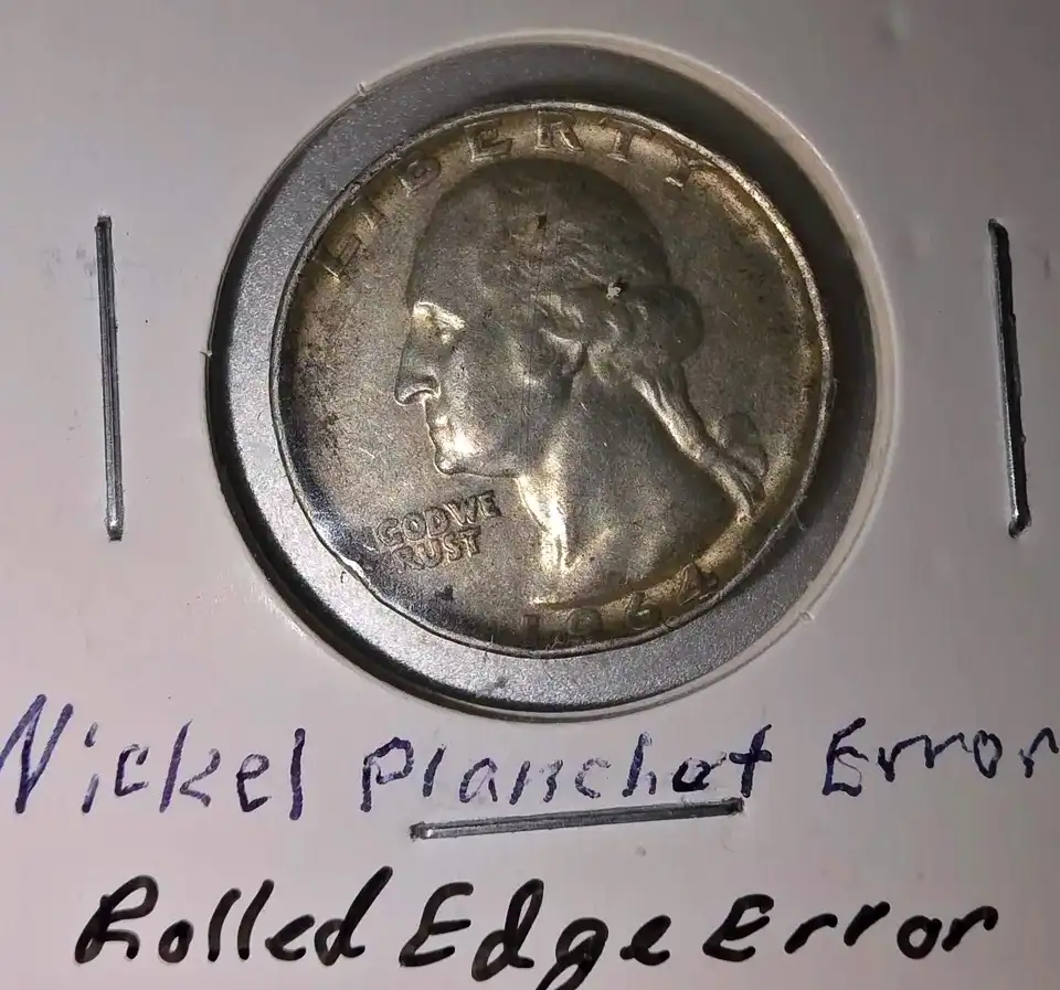 Received-In-Change-As-A-Quarter---1964-D-Quarter-On-Nickel-Planchette-And-Rim-Rolled-To-Nickel