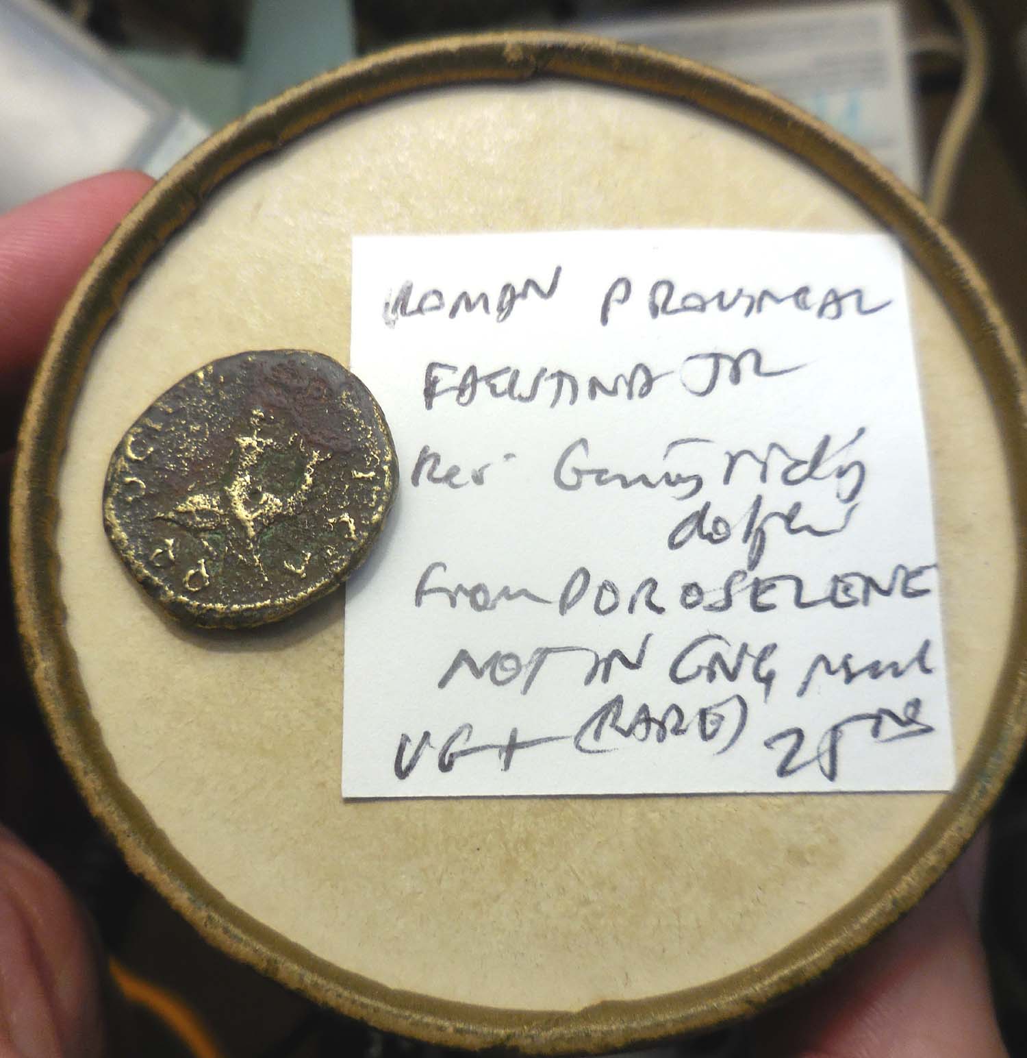 22-MM,-5.83g-Estate-Tag-Says-Faustina-II-Of-Poroselene-Cupid-Riding-Dolphin