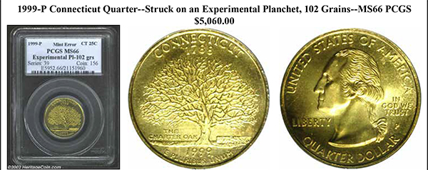 1999-D-Gold-Connecticut-Quarter-Experimental-Planchet-Error