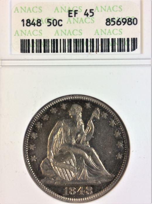 1848-Seated-Liberty-50-Cent-ANACS-EF-45-Possible-RPD