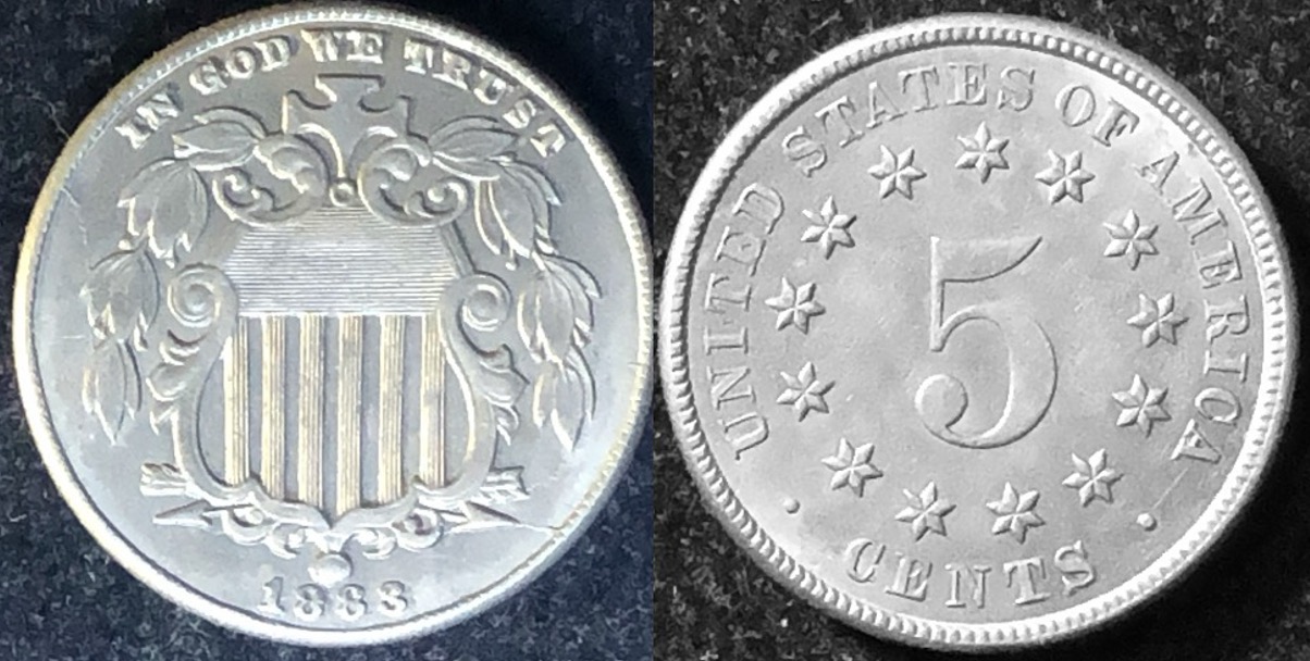 1883-Shield-5c---Doubled-Or-Recut-And-Is-It-A-Variety?