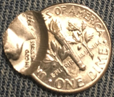 Rooselevelt-Dime-Strike-Error,-Obverse-On-Reverse