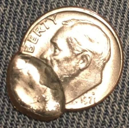 Rooselevelt-Dime-Strike-Error,-Obverse-On-Reverse