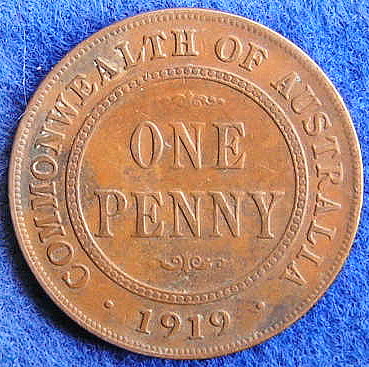 1919-M-Australian-Penny-W/Dot