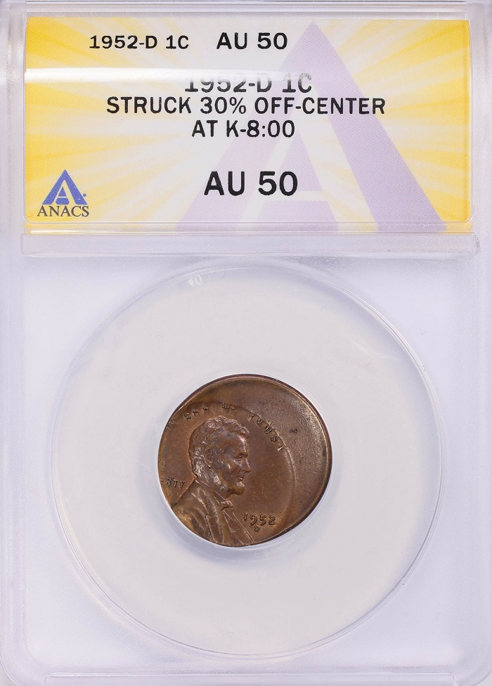 1952-D-Lincoln-30%-Off-Center-On-Odd-Planchet