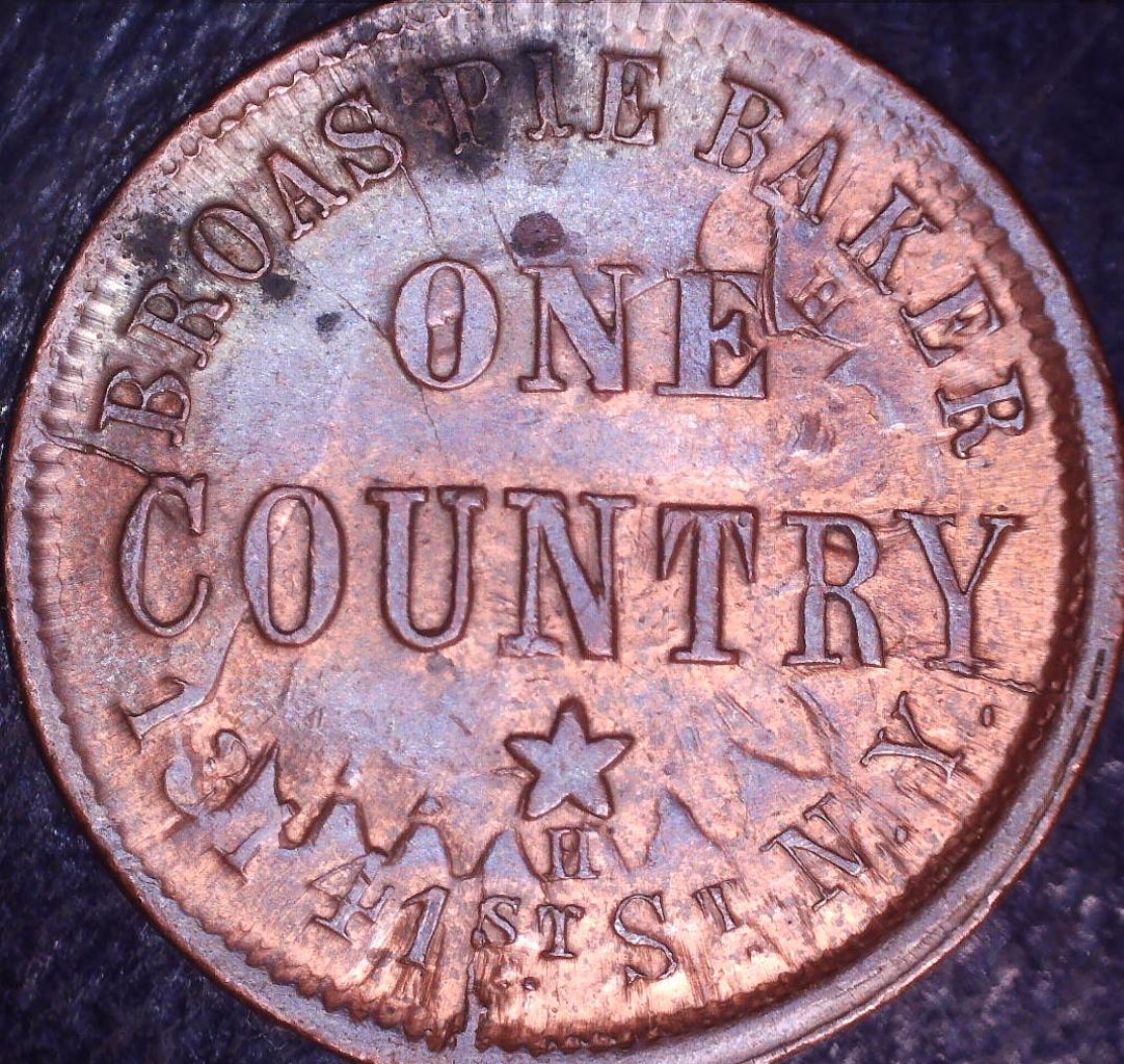 1863-Broaspie-Banker-Token-NY-One-Country-Major-Error-OBV-&-Rev