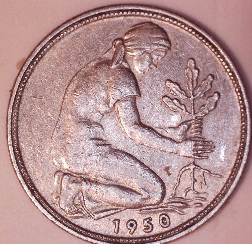 1950-50-Pfennig-Deutsche--J-Mint-Mark-Rare?