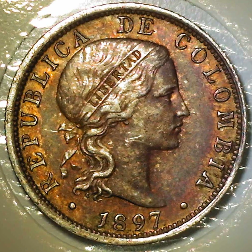 1897-Colombia---10-Centavos-W/Shattered-Die,-Re-Punched-Letters,-And-A-Possible-Small-Clip