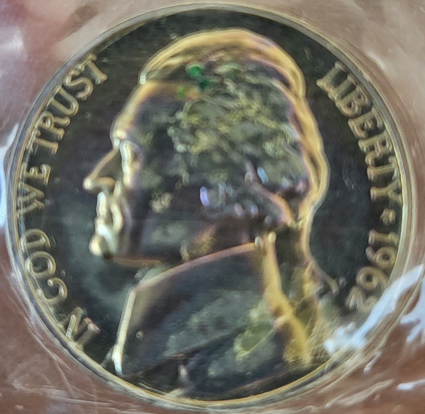 1962-Proof-Jefferson-Nickel-Toned-But-With-Verdigris