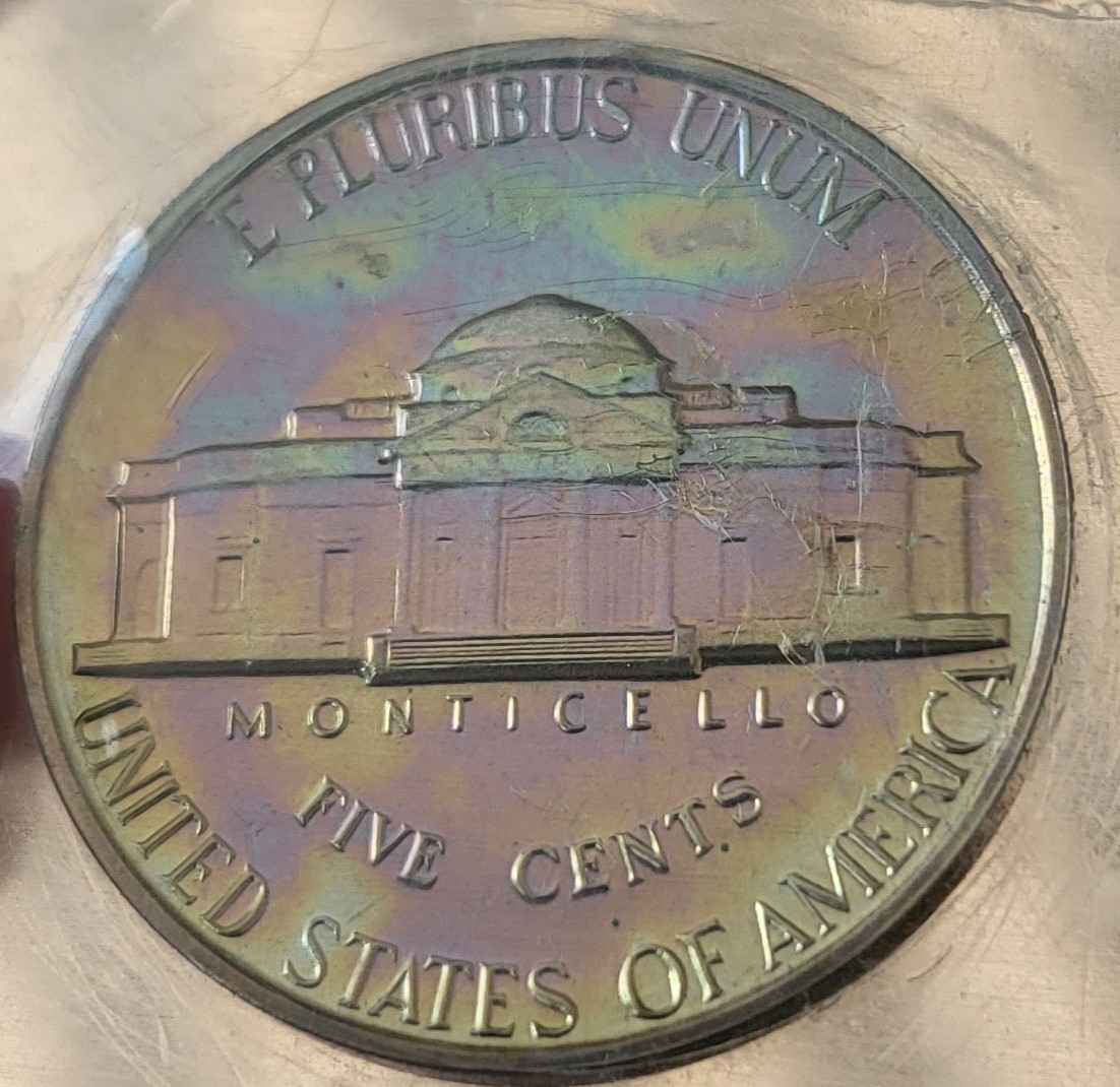 1962-Proof-Jefferson-Nickel-Toned-But-With-Verdigris