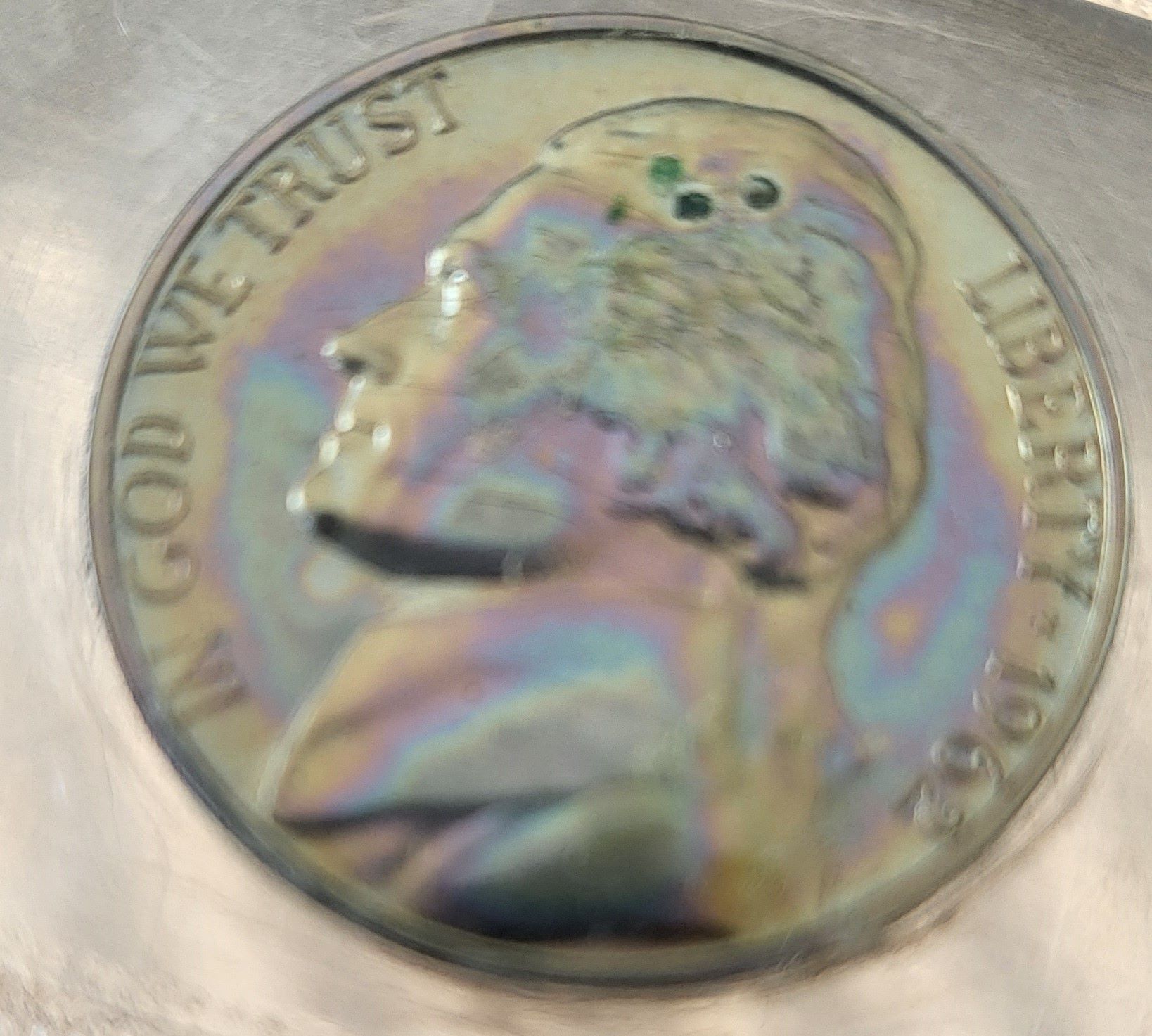 1962-Proof-Jefferson-Nickel-Toned-But-With-Verdigris