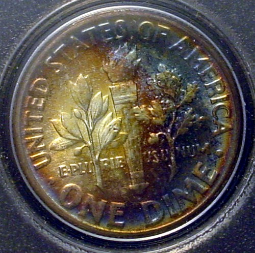 Toned-1957-Washington-Quarter-&-Roosevelt-Dime