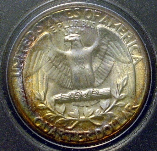 Toned-1957-Washington-Quarter-&-Roosevelt-Dime