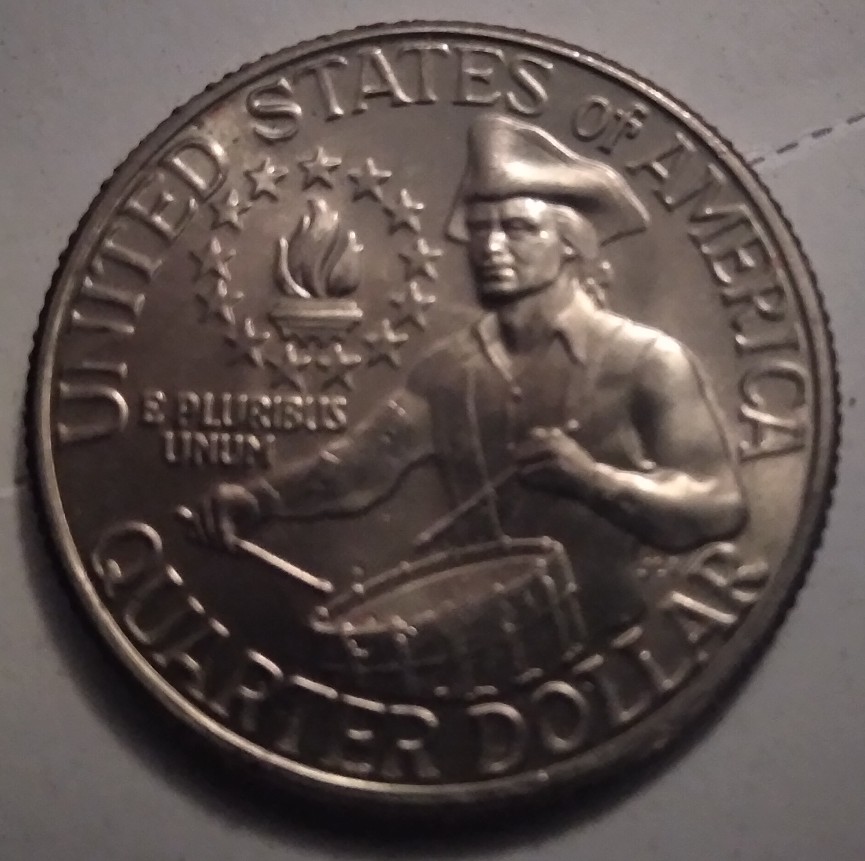 1976-Bi-Centennial-Quarter-With-Die-Chips/Slug-Marks-In-The-Drum?