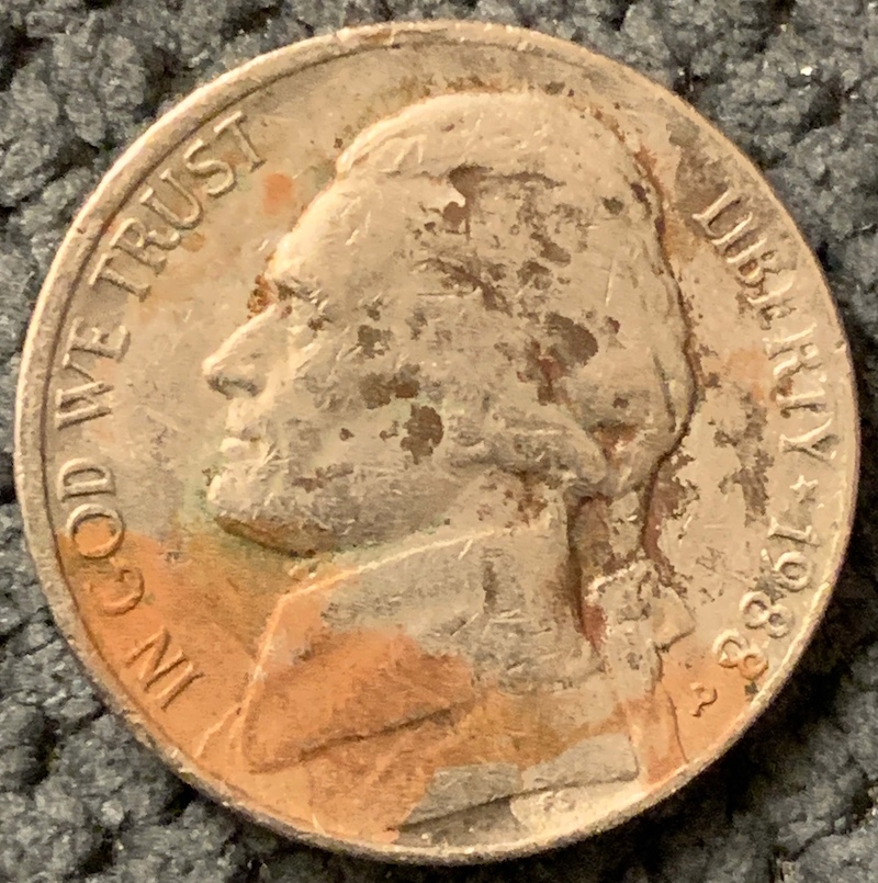 1988-P-Jefferson-Nickel-Error?-Copper-And-Black-And-Clad
