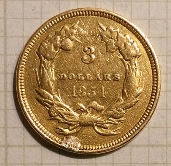 1854-3-Dollars-Gold-Coin,-Ex-Jewelry