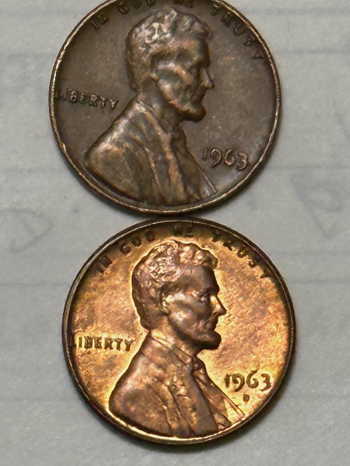 Two-Different-1963-Pennies-Nmm-And-D