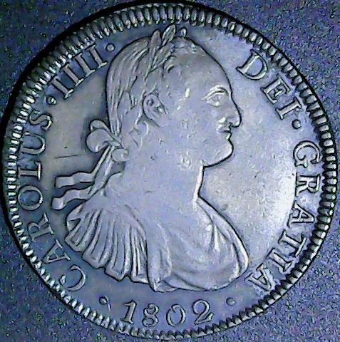 Mexico-8-Reales-Carolus-IIIi,-1802/1802-Ft,-Mintmark-W/Heavy-Die-Polish