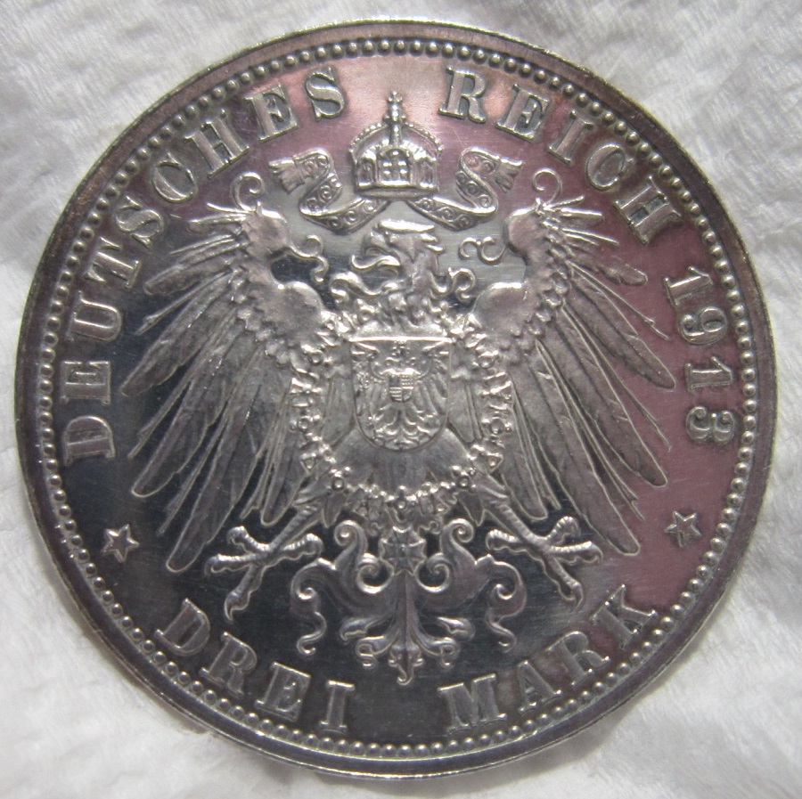 Saxony.-3-Mark-1913-Battle-Of-Leipzig-Centennial.-Polished-Surface