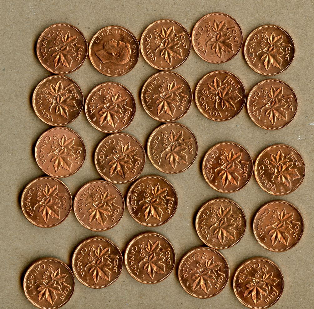 Here-Is-An--Original-Unsearched-Roll-Of-Uncirculated-1949-Canada-Cents!