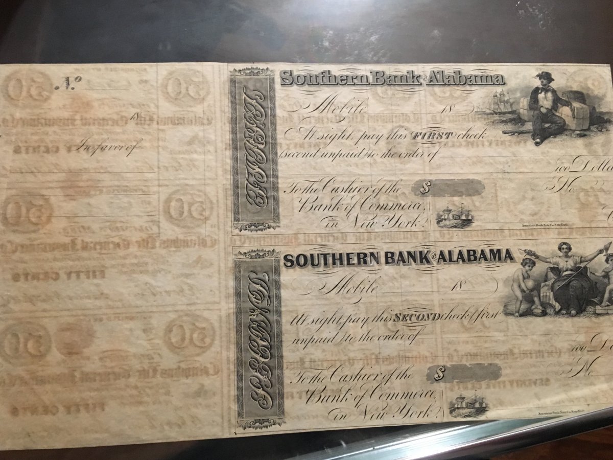 Uncut-Confederate-Notes-Printed-On-Back-Of-Bank-Drafts-Page.