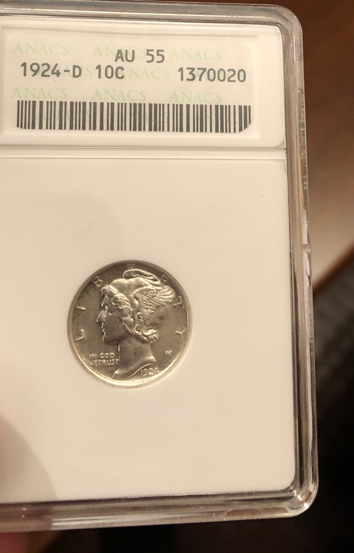 AU-55-Mercury-Dime-1924-D...no-Luster?