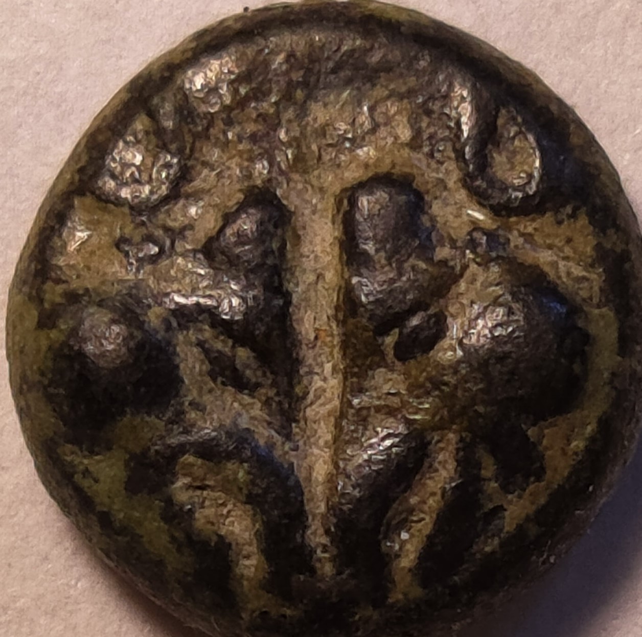 Very-Small-Greek-Copper-Coin-To-Id,-Three-Squares-In-A-Punch-On-One-Side