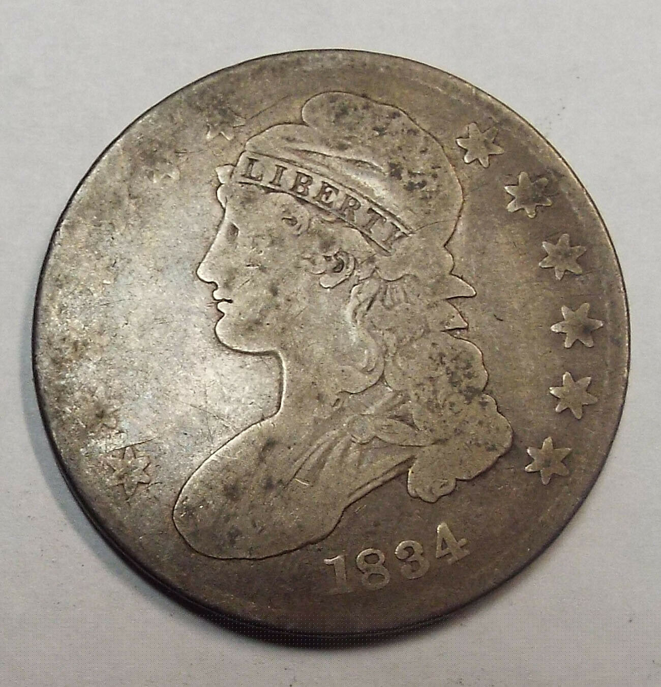 1834-Capped-Bust-Half-W/-Uneven-Wear-For-Grading