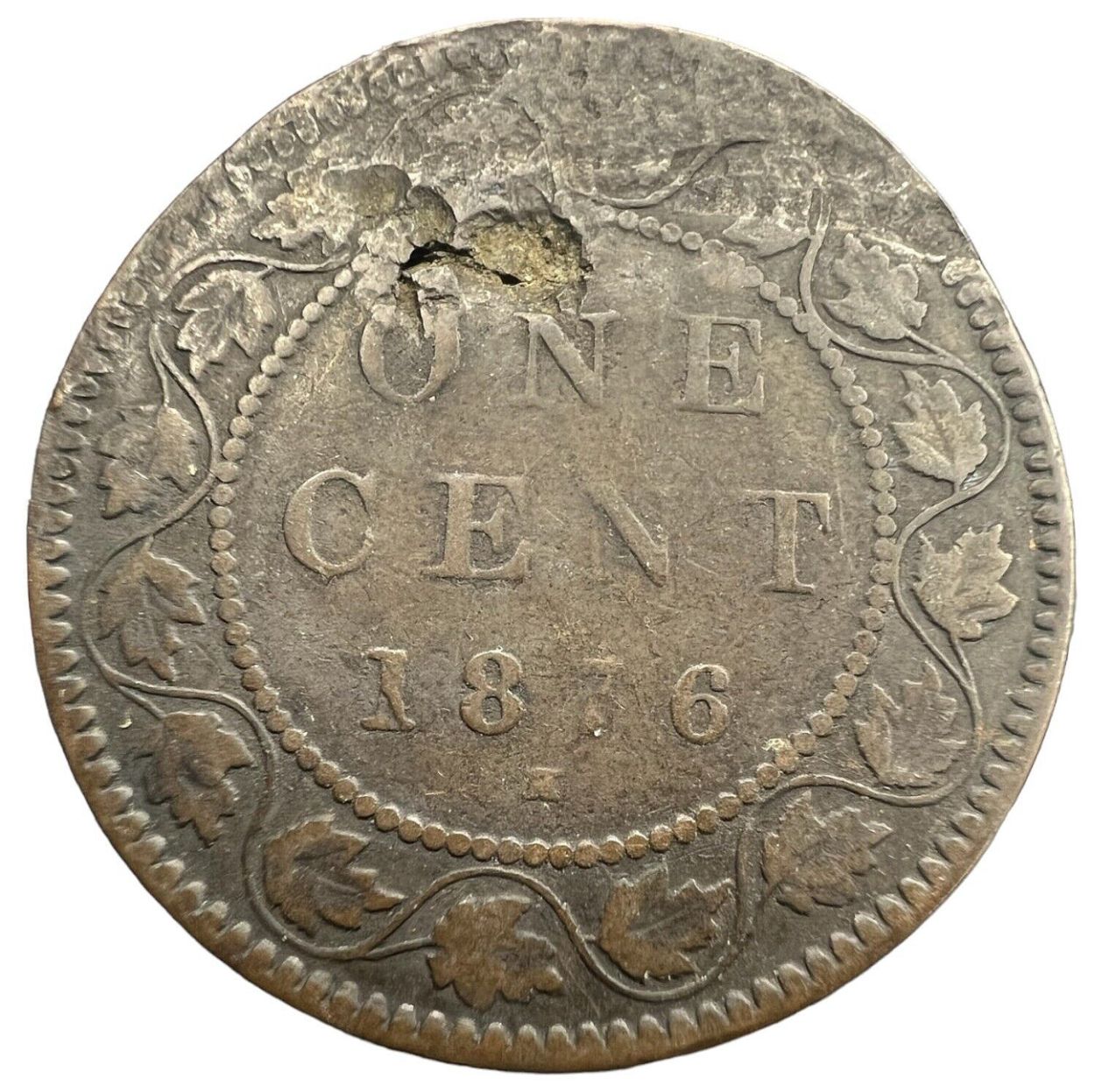 Canada-1876-H-Cent-Damage