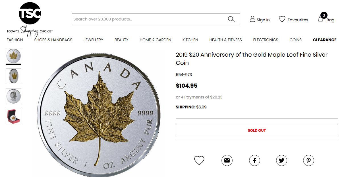 2019---40th-Anniversary-Of-Gold-Maple-Leaf---$20-1-Oz-Pure-Silver-Coin---CA