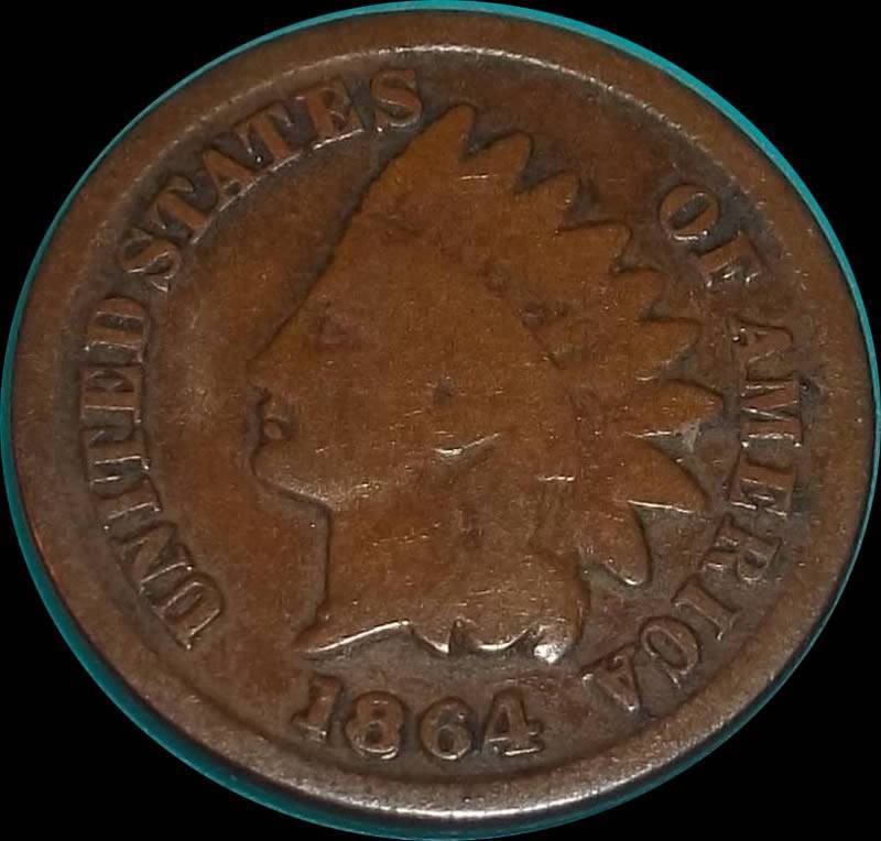 1864-Indian-Head-Cent,-Bronze,-No-