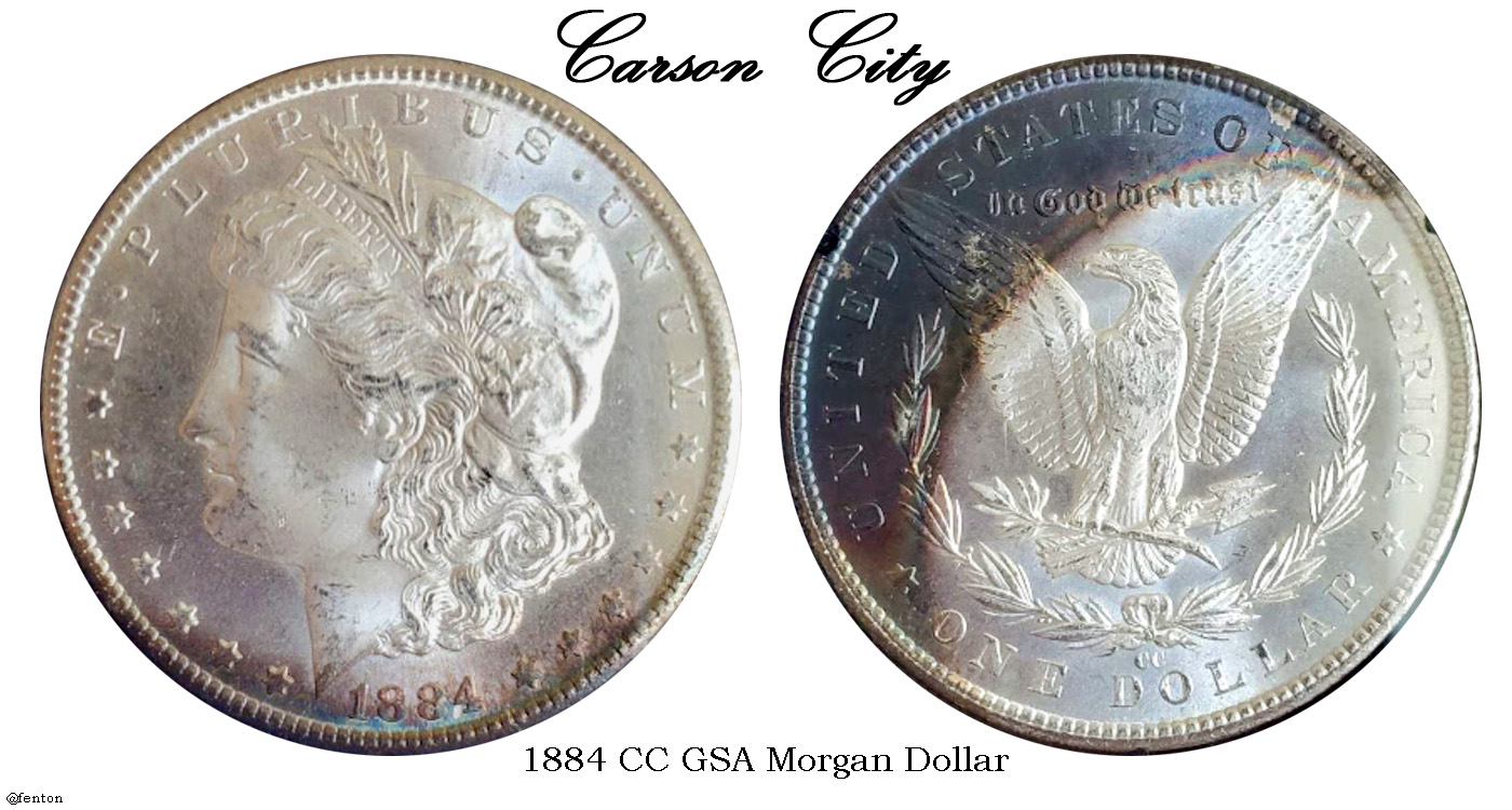 1884-CC-Morgan,-Crescent-Toning.-GSA-Holder-For-Grading.