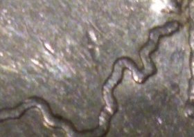 Gouges-In-All-Denominations-Many-Different-Years-In-Shape-Of-The-Letter-