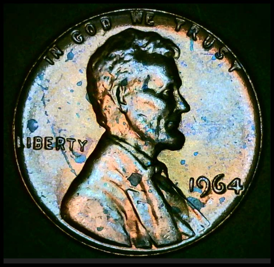 1964-P-Lincoln-Penny/Cent-Reverse-Lamination-Error.--Came-From-An-OBW-Roll.