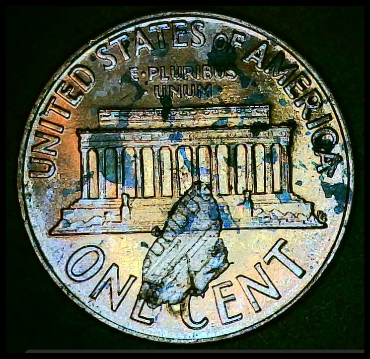 1964-P-Lincoln-Penny/Cent-Reverse-Lamination-Error.--Came-From-An-OBW-Roll.