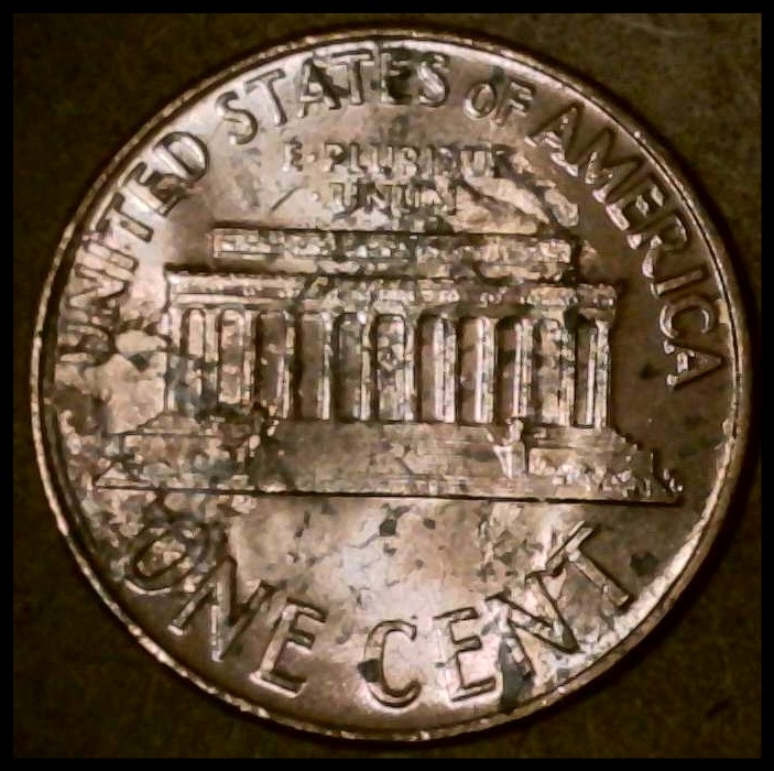 1964-P-Lincoln-Penny/Cent-Reverse-Lamination-Error.--Came-From-An-OBW-Roll.