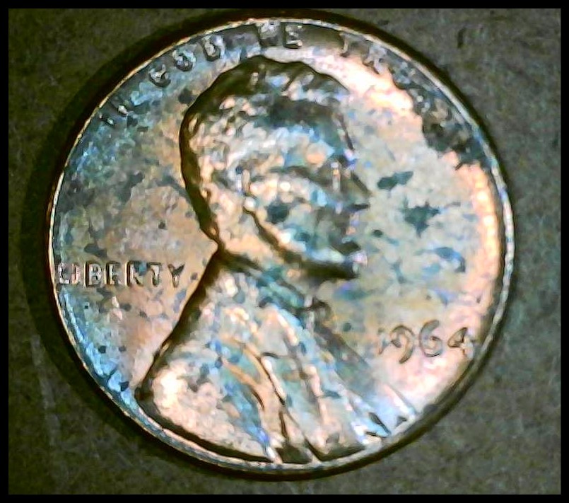 1964-P-Lincoln-Penny/Cent-Reverse-Lamination-Error.--Came-From-An-OBW-Roll.