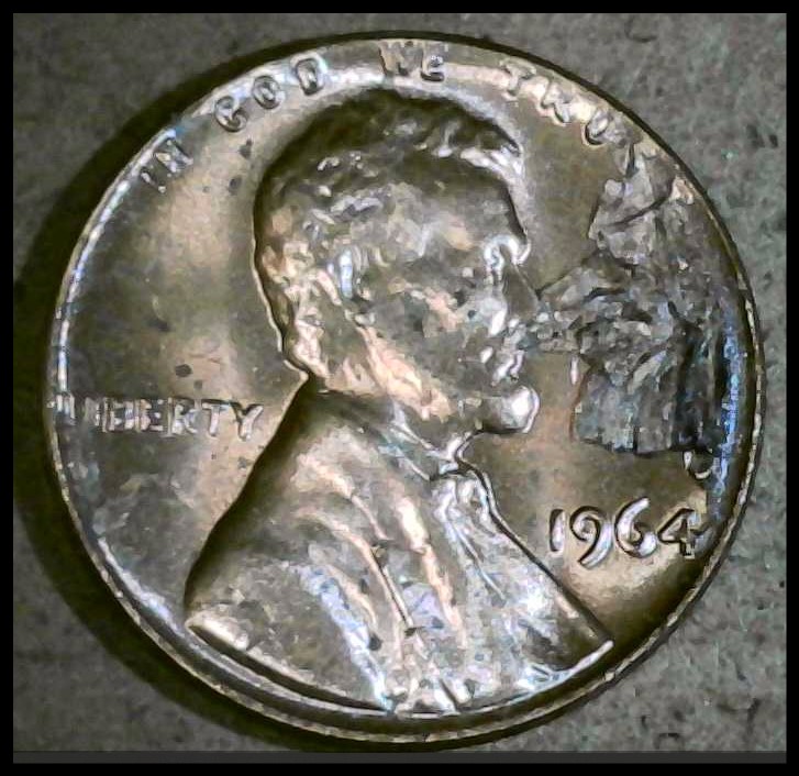 1964-P-Lincoln-Penny/Cent-Reverse-Lamination-Error.--Came-From-An-OBW-Roll.