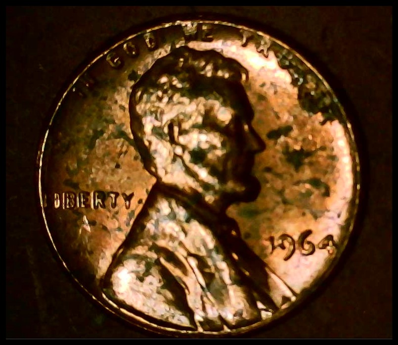 1964-P-Lincoln-Penny/Cent-Reverse-Lamination-Error.--Came-From-An-OBW-Roll.