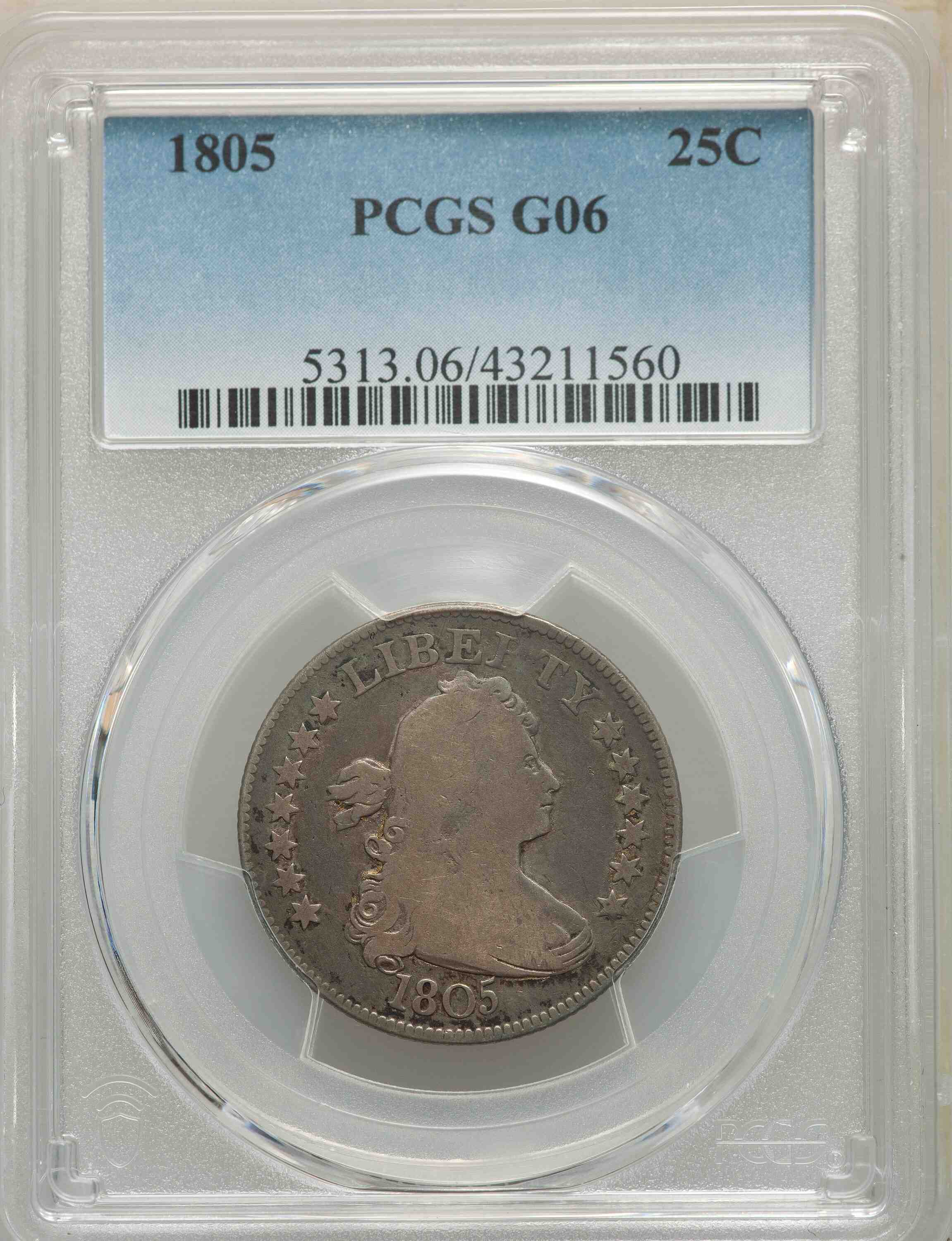 1805-Draped-Bust-Quarter:-Pretty-Coin-Graded-Silly.