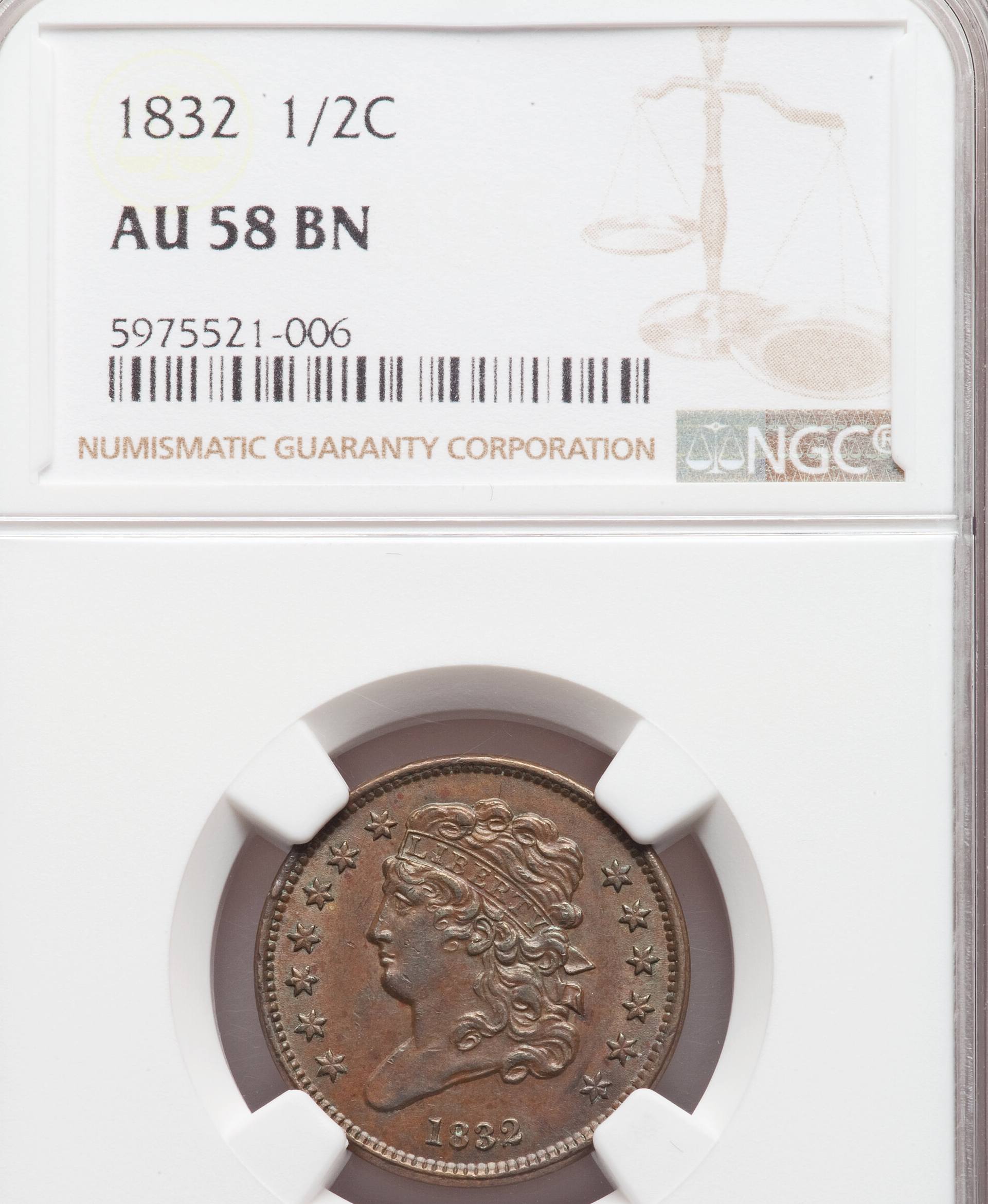 1832-Half-Cent-NGC:-Some-Mild-Facial-Acne