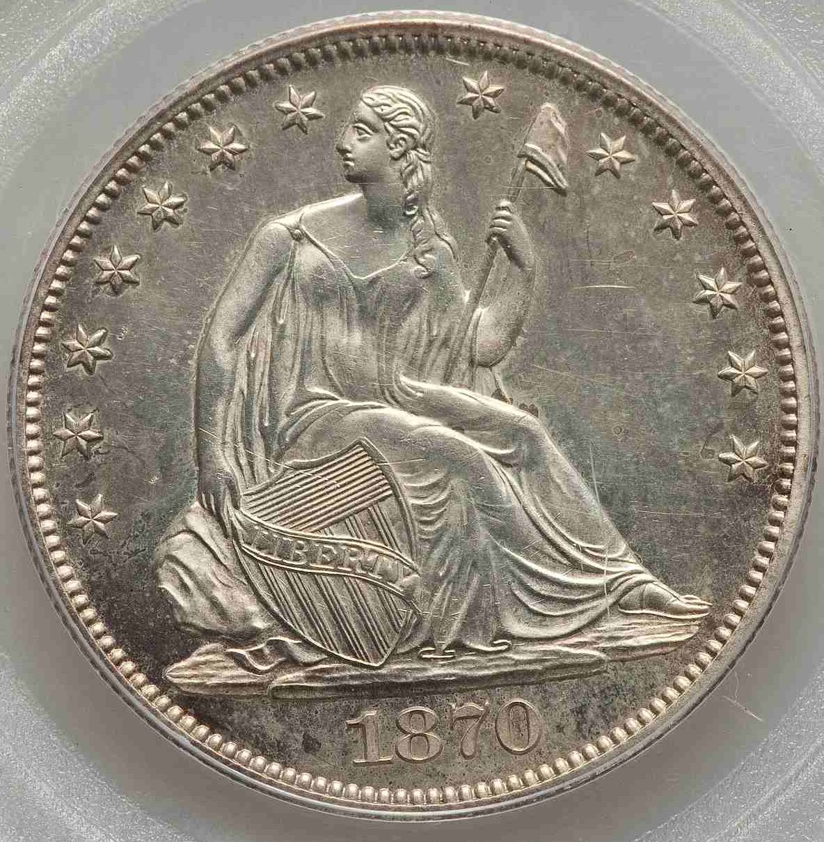 1870-Seated-Liberty-Half-PCGS:-Nice-Coin,-Scratchy-Slab