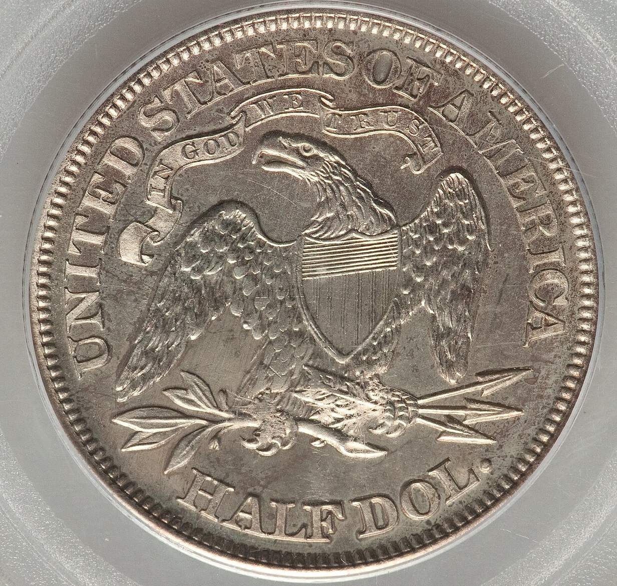 1870-Seated-Liberty-Half-PCGS:-Nice-Coin,-Scratchy-Slab